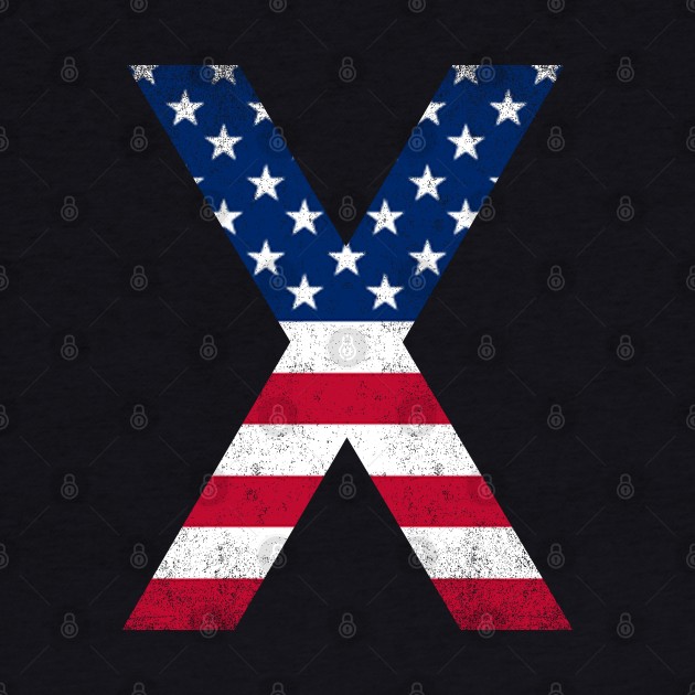 Vintage Letter X Capital Alphabet X American Flag by Shariss